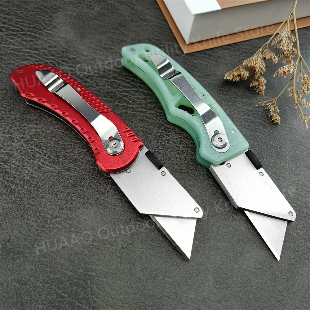 MIni Folding Pocket Art Knife 440C Blade Red Aluminum/Green G10 Handle Art Utility Knife Outdoor Camping Painting Hiking Tool