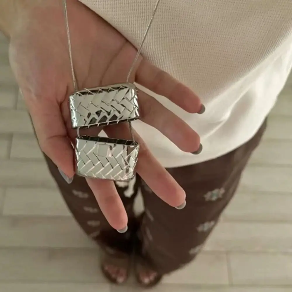 Metal Long Necklace with Mini Bag Pendant with Water Bottle Pendant Hanging Neck Sweater Chain Retro Adjustable