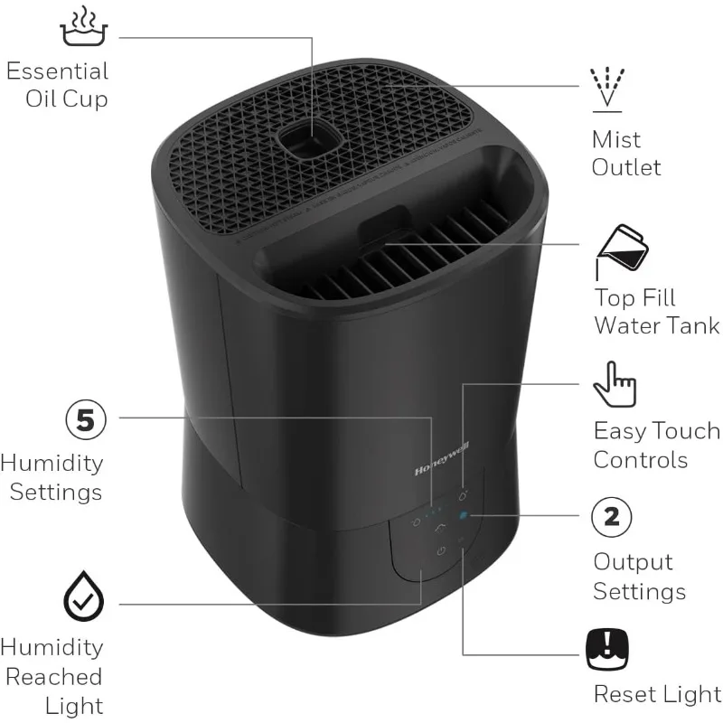 Umidificador de névoa quente sem filtro, fácil de manter, tanque de água de 1,5 galão - Umidificador para quarto, casa ou escritório