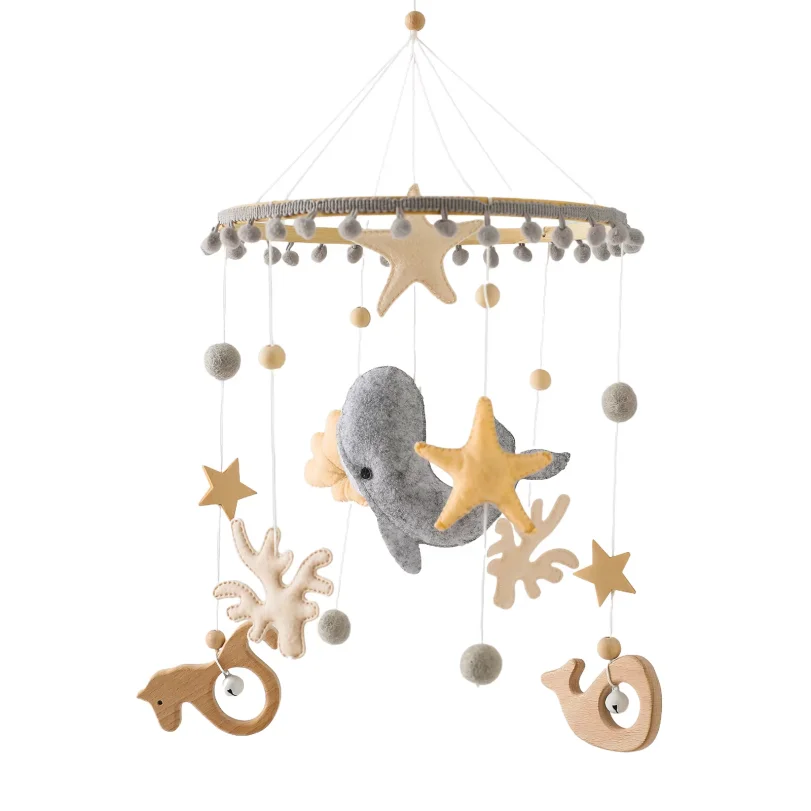 

Handmade Felt Nursery Decor Wooden Frame Hanging Toy Baby Mobile With Musical Bed Bell Customizable Size