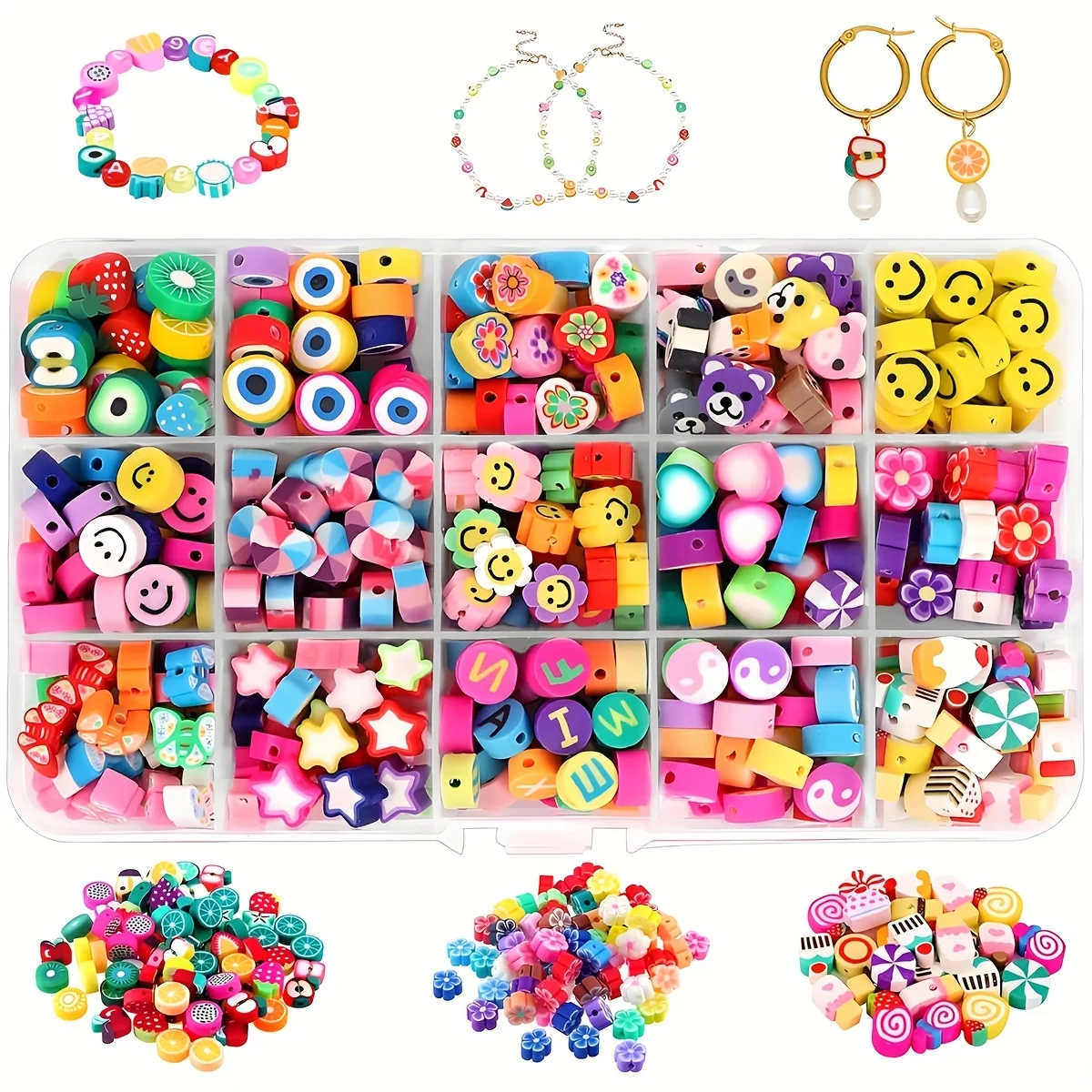 220+PCS Polymer Clay Bead Jewelry Set a Variety of Lovely Fun Clay Bead Jewelry Flower Butterfly Heart Letter Pony Bead Jewelry