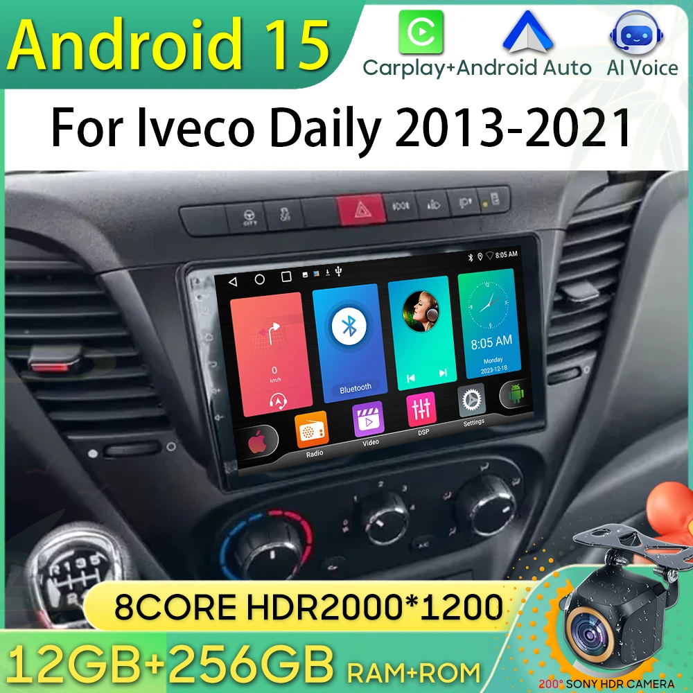 Android 15 Car Radio For Iveco Daily 2013-2021 GPS Navigation Android Auto Carplay Wifi Video Stereo Screen Display 4G No 2din
