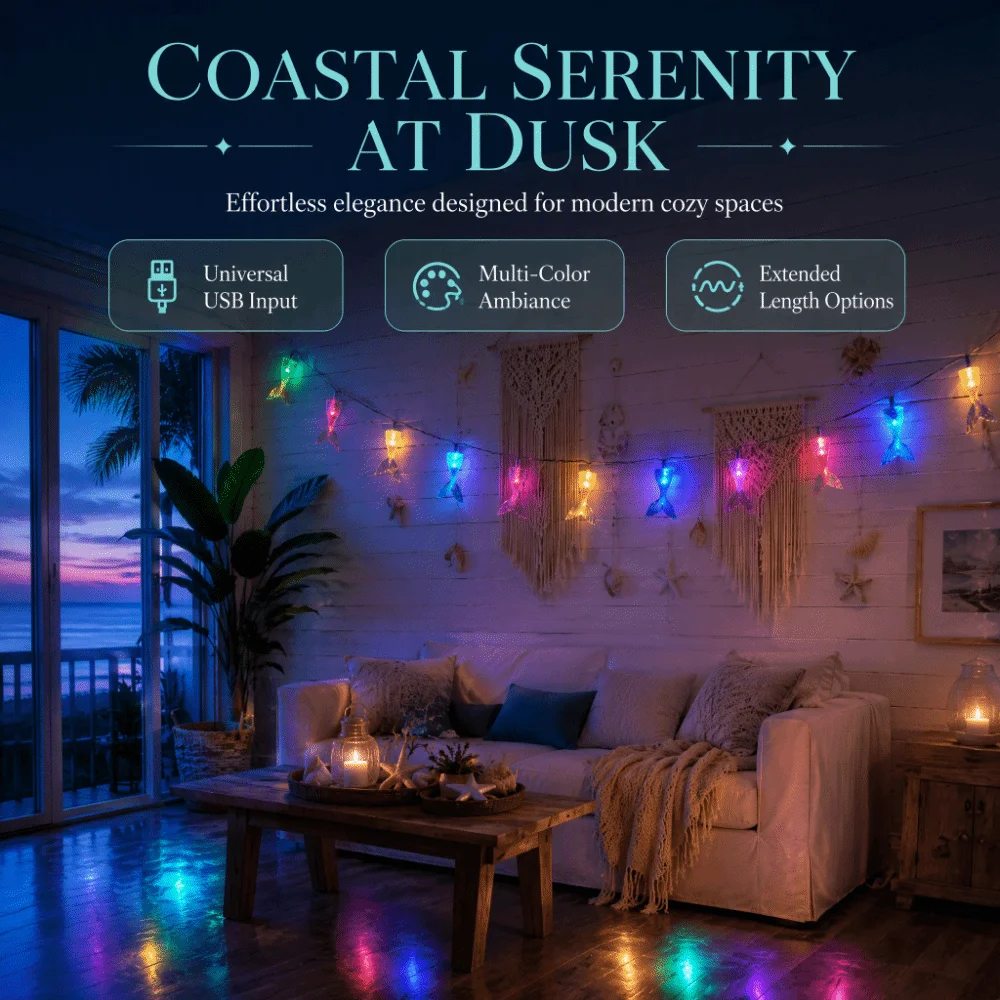 Multicolor Mermaid Tail LED String Lights Ocean Theme Aquarium Themed Fairy Light String Fairy Light LED Atmosphere Decor Lights