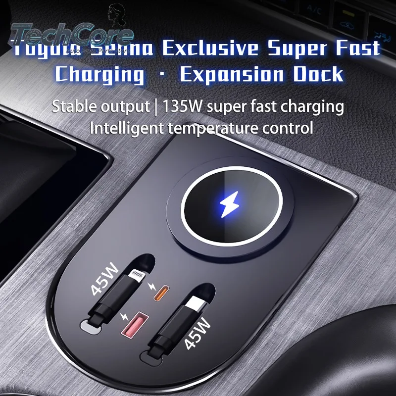 2022-2024 Wireless Charging Fast Charging Docking Station with USB Type C 12-24V for for Sienna/Granvia