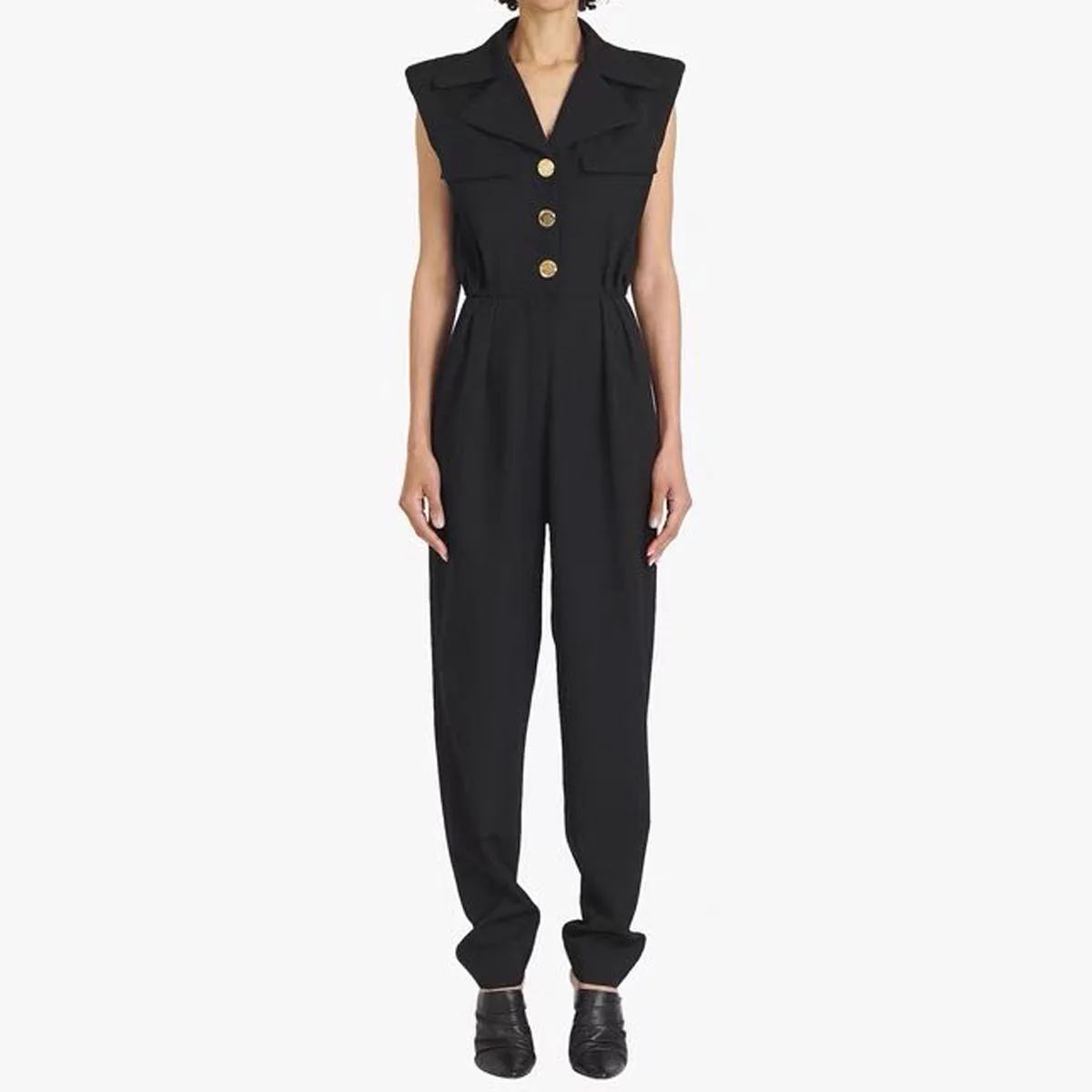 Fashionable high-end sleeveless solid color commuter suit jumpsuit