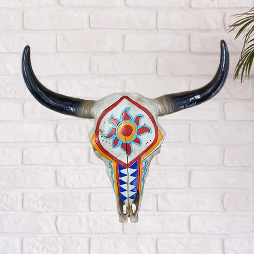 Cow Head Wall Hanging Pendant Nature Treant Rose Flower Totem Longhorn Bull Skull Ornament Figurines Art Crafts Animal Decors