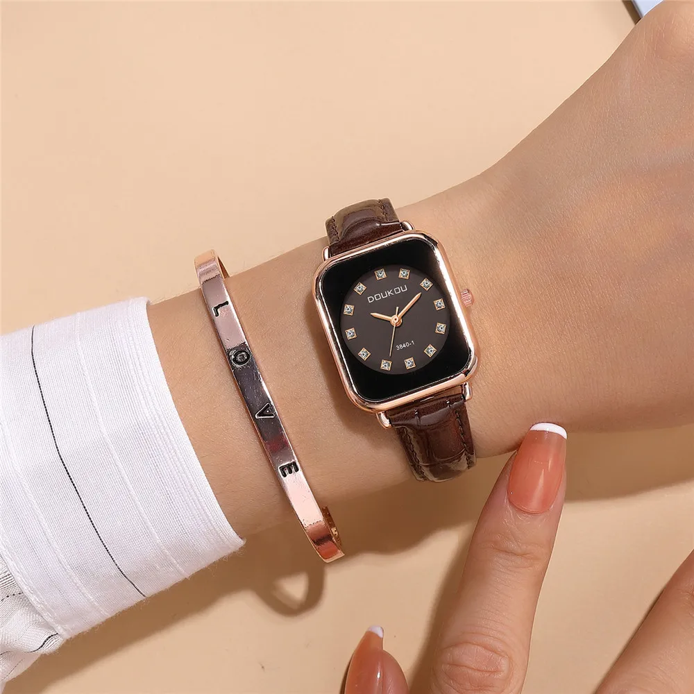 Moda simples strass mostrador quartzo couro pu relógio feminino