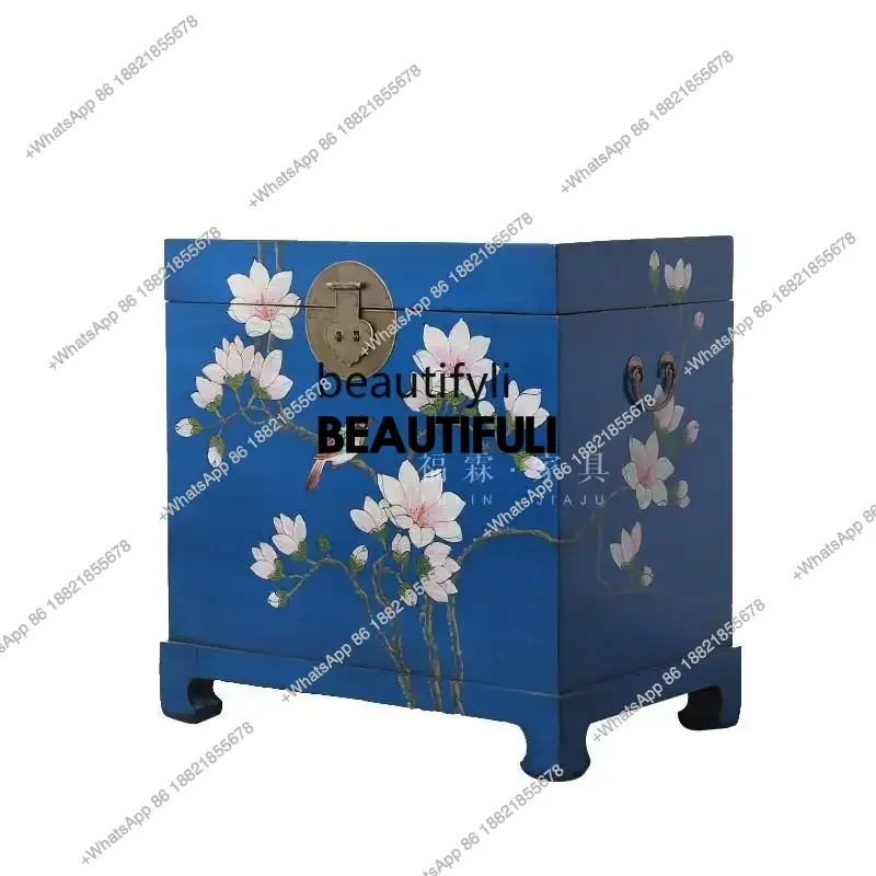 

ss8350 Retro Chinese suitcase edge few small coffee table camphor wooden box bedside table solid wood painted storage box furnit