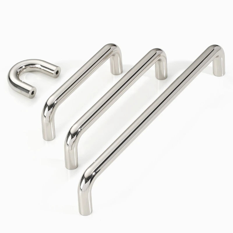 Furniture Handle Accessories Solid Bronze Drawer Cabinet Door Pull Handle Bright Silver Wardrobe Cupboard Storage U-Shaped Knob