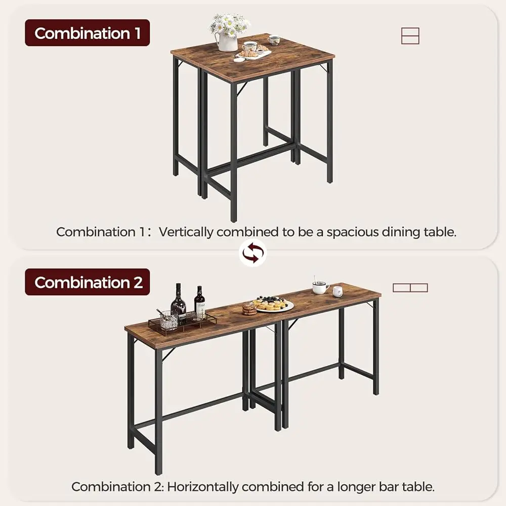 Narrow Bar Table, 63-Inch Pub Table For Dining Room, Counter Bar Tables With Sturdy Metal Frame, Connectable Bar Table,