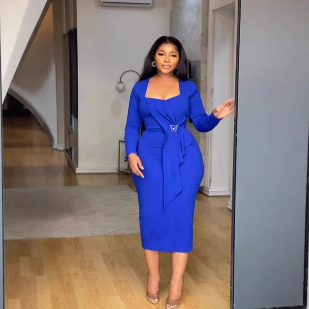 

Plus Size Women's Square Neck Long Sleeve Dress Design Sense Waist-cinching Elegant Fashion Evening Dress Party Dress Casual Y2K