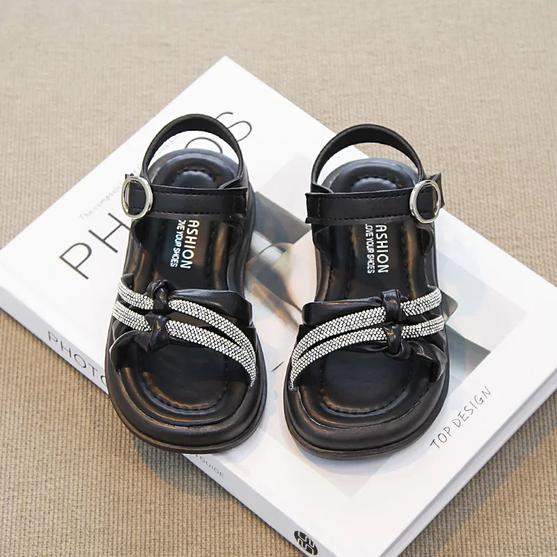 Summer Sandals Cartoon Kids Comfortable Buckle Crystal Hollow Beautiful Soft Students Baby Girls Elegant Princess Daily