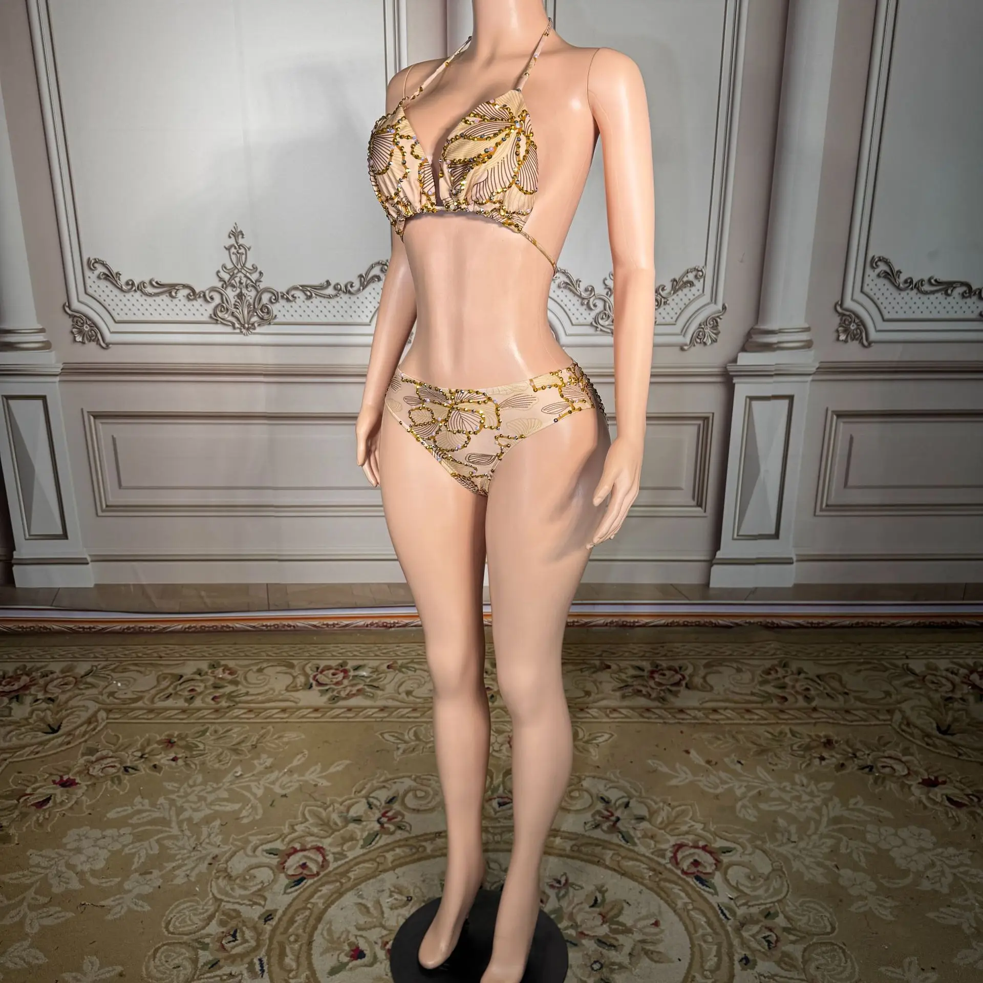 

Split-Style Printed Silk Dress Swimsuit Set Simple and Sophisticated High-Class European-style Sexy Beach Swimsuit for Ladies