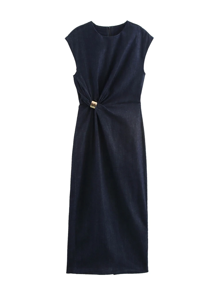 

OUROPEAN ZTATION 2025 Summer Woman's Party O-Collar Dresses Top Elegant Lady Sleeveless Dress Ruffles zipper Midi Skirt Sequined