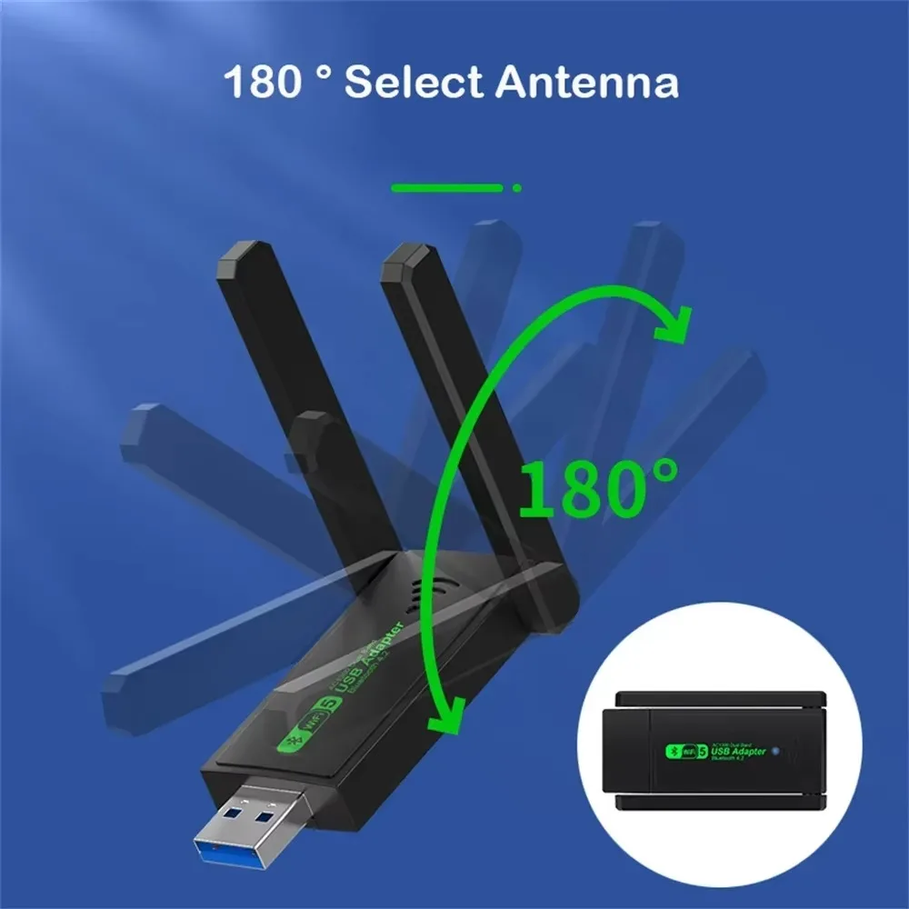 USB 3.0 WiFi Adapter 1300Mbps Wireless Receiver Transmitter Bluetooth 4.2 Network Card Dual Band 2.4G/5GHz For Desktop Laptop PC