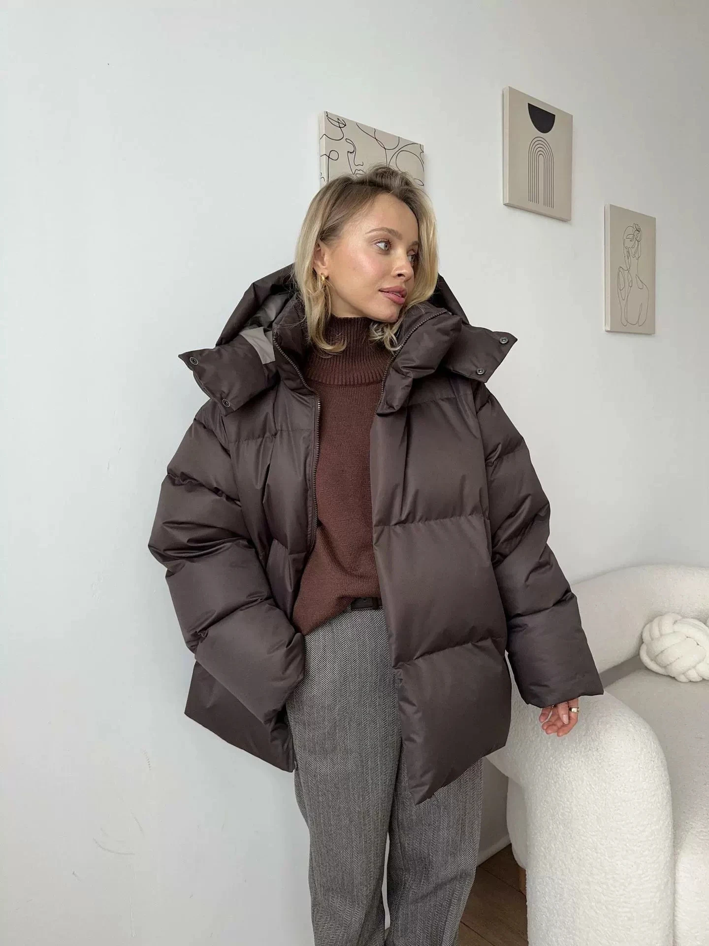 Nuevos abrigos de invierno para mujer, Parkas gruesas y cálidas de algodón, abrigo holgado con cuello levantado y manga larga con capucha, abrigo informal para ir al trabajo para mujer 2025
