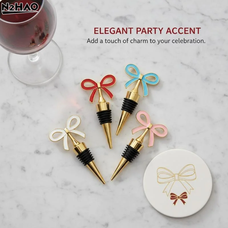 Bowknot Wine Stopper Silicone Zinc Alloy Reusable Leakproof Bottle Plug Decorative Wine Saver For Home Bar Wedding Party