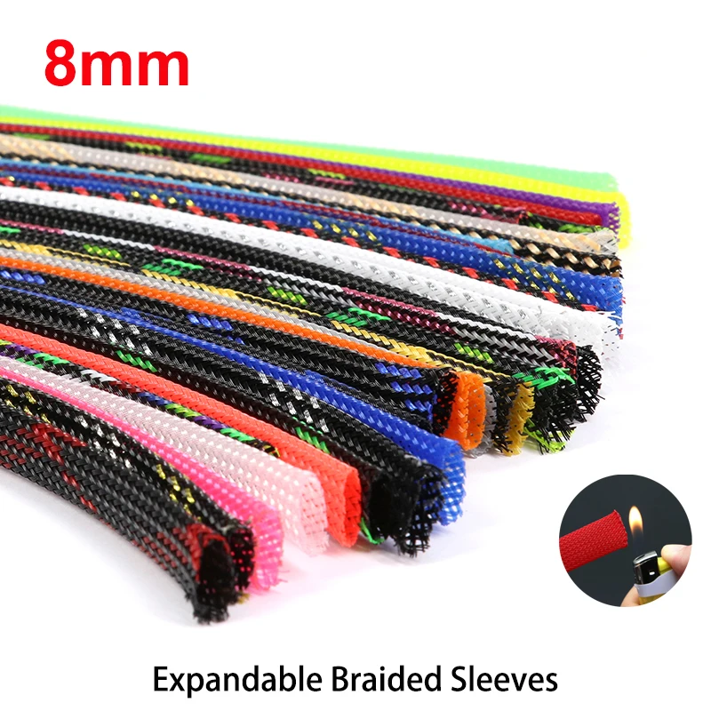 

2/5/10/20/50m Braided Sleeves 8mm Cable Management Protection High Density PET Wire Cover Snake Skin Braided Case For Cables