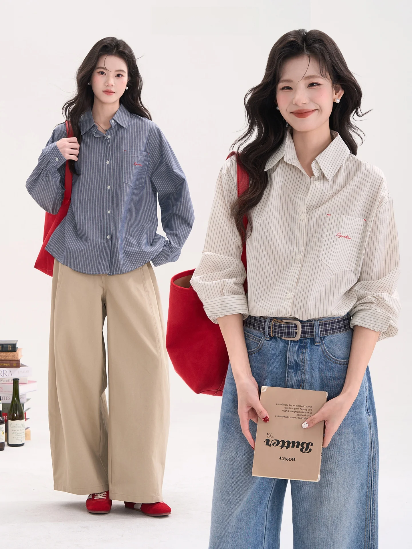 

Женская повседневная рубашка Heme Record Love Letter с вышивкой и полосками, из смесового хлопка и льна, с длинным рукавом, для весеннего сезона