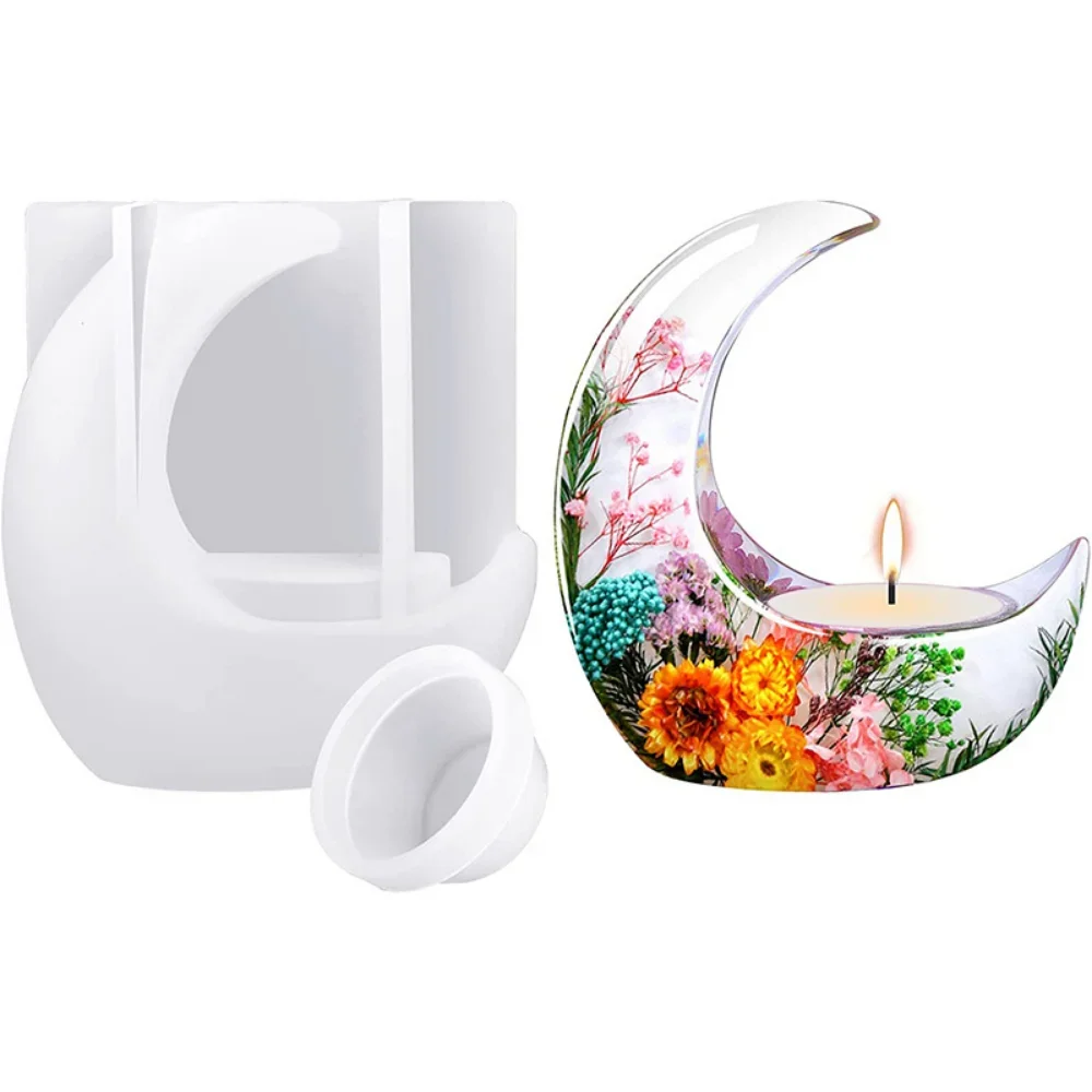 Half Moon Candlestick Silicone Mold DIY Handmade Making Moon Shaped Candlesticks Epoxy Resin Casting Molds Home Decoration