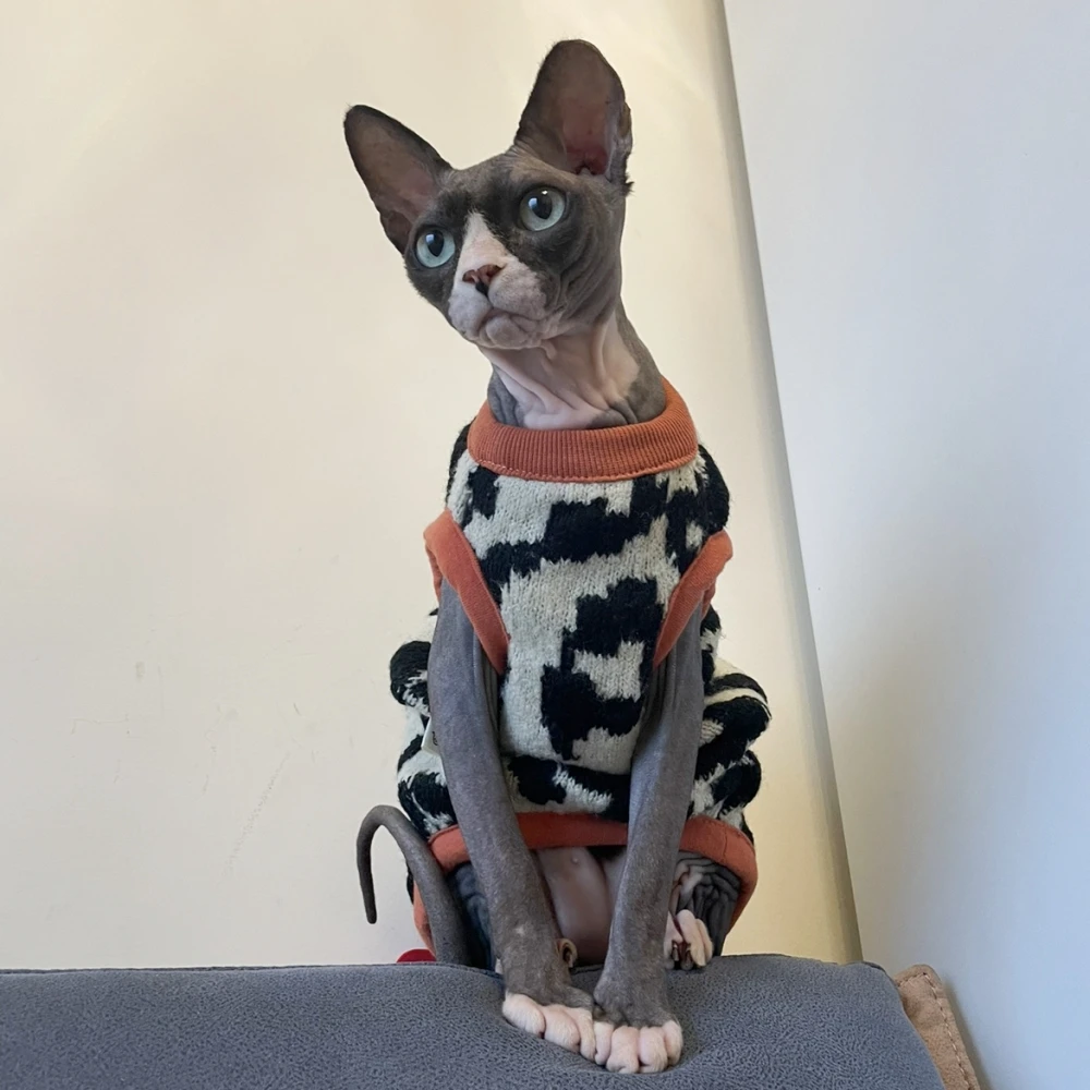 Cat Clothing Warm Leopard Sweater for Kittens Dogs Winter Short Sleeves Soft Coat For Devon Rex Holiday Costumes for Sphynx Cat