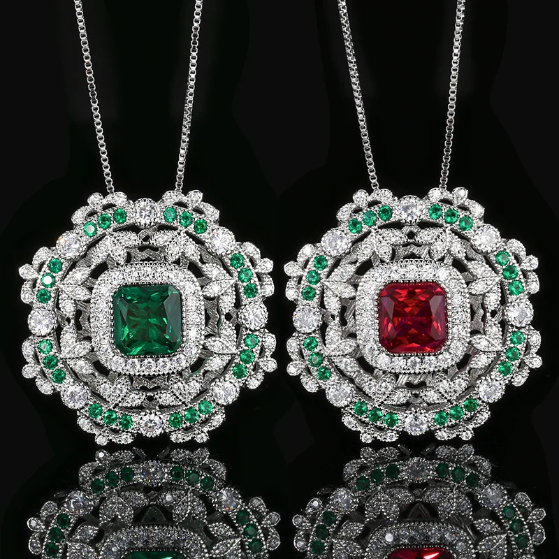 New Jewelry Red Corundum Flower-Shaped Design Pendant Necklace Main Stone 8*8 Wholesale