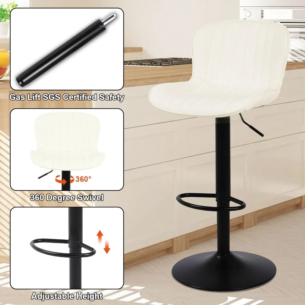 เก้าอี้บาร์ชุด 2-17.72 "ฐานขนาดใหญ่ความสูงเคาน์เตอร์ Barstools,Faux PU หนังเก้าอี้บาร์ด้านหลัง, ปรับหมุนเก้าอี้บาร์