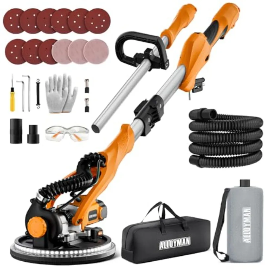 

Электрическая шлифовальная машина для гипсокартона 1050 Вт с вакуумным пылеудалением, 2100 об/мин, 7 регулируемых скоростей, складная