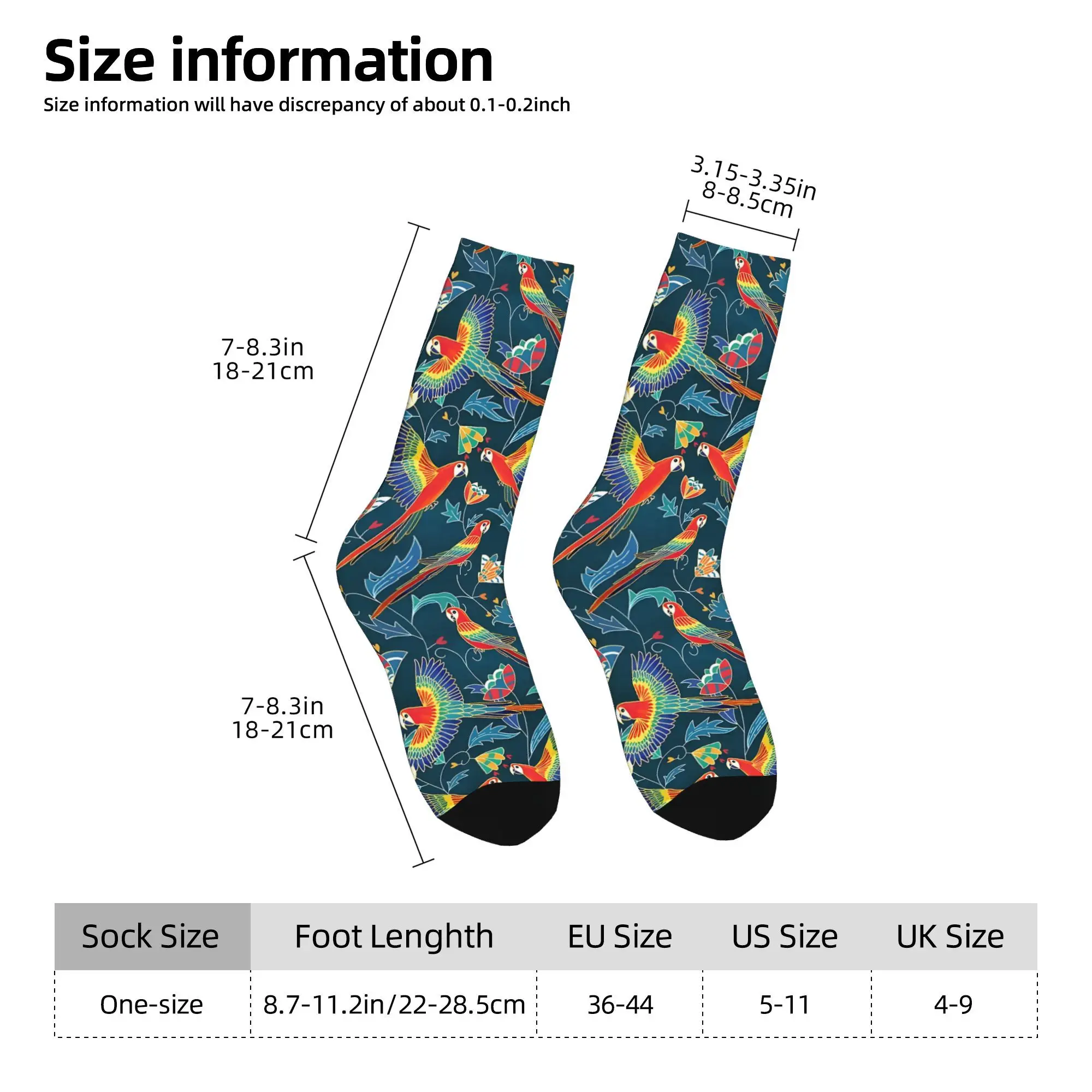 1pc Gold Enamel Red Macaws Printed Men's Socks  Novelty Hip Hop Harajuku Pattern Crew Sock Casual Gift