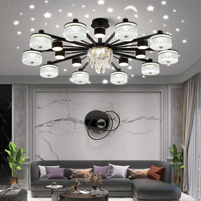 Living Room LED Chandelier 2024 New Modern Simple Atmospheric Starry Sky Projection Bedroom Dining Room Light