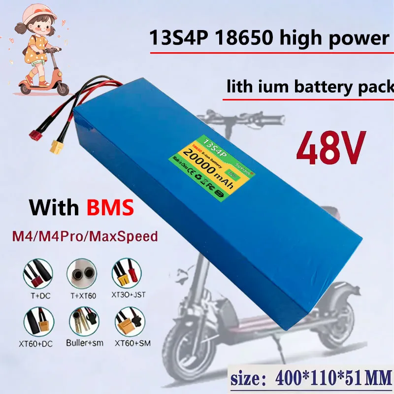 Battery 13S4P 18650 48V 20000mAh, An Ideal Replacement for BMS Electric Mobile Devices with 54.6V Built-in Battery