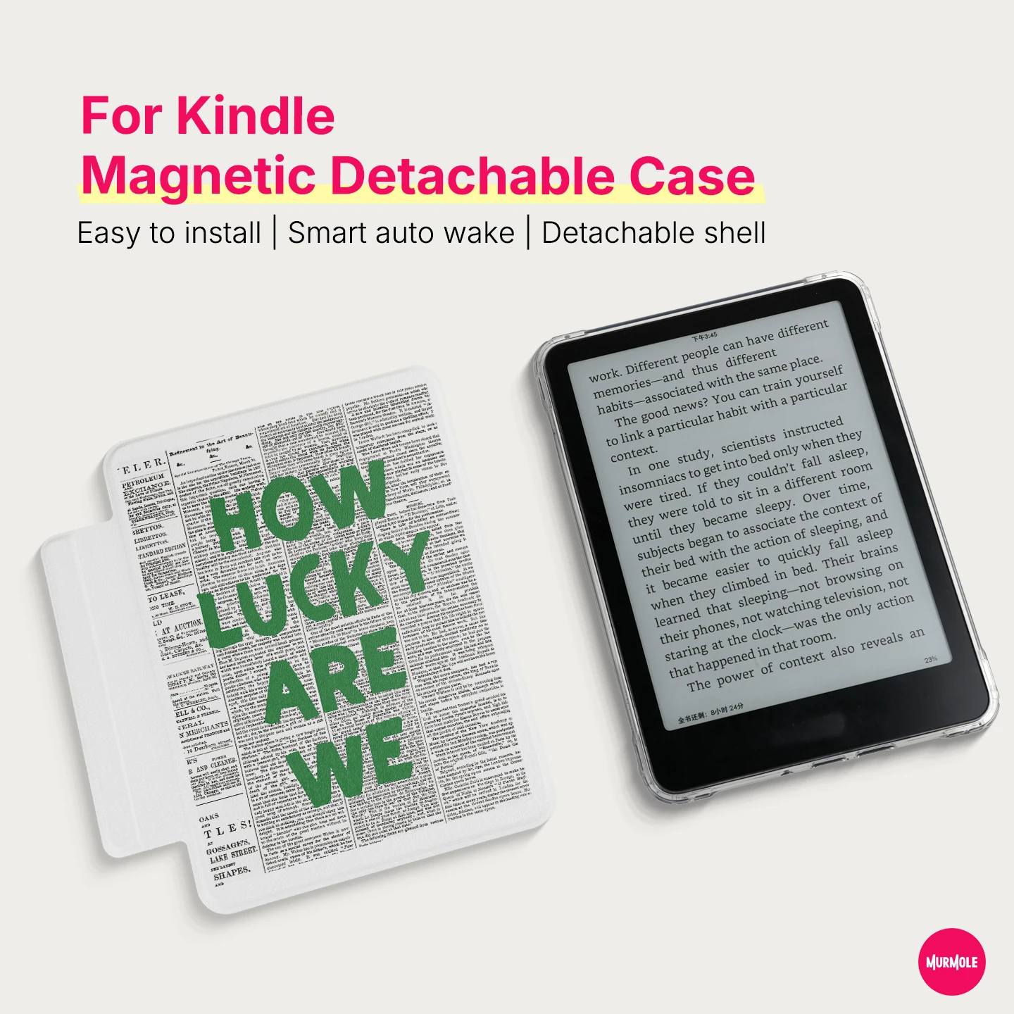 Murmole Vintage Newspaper Magnetic Detachable Case for Kindle Paperwhite 12th Colorsoft 7