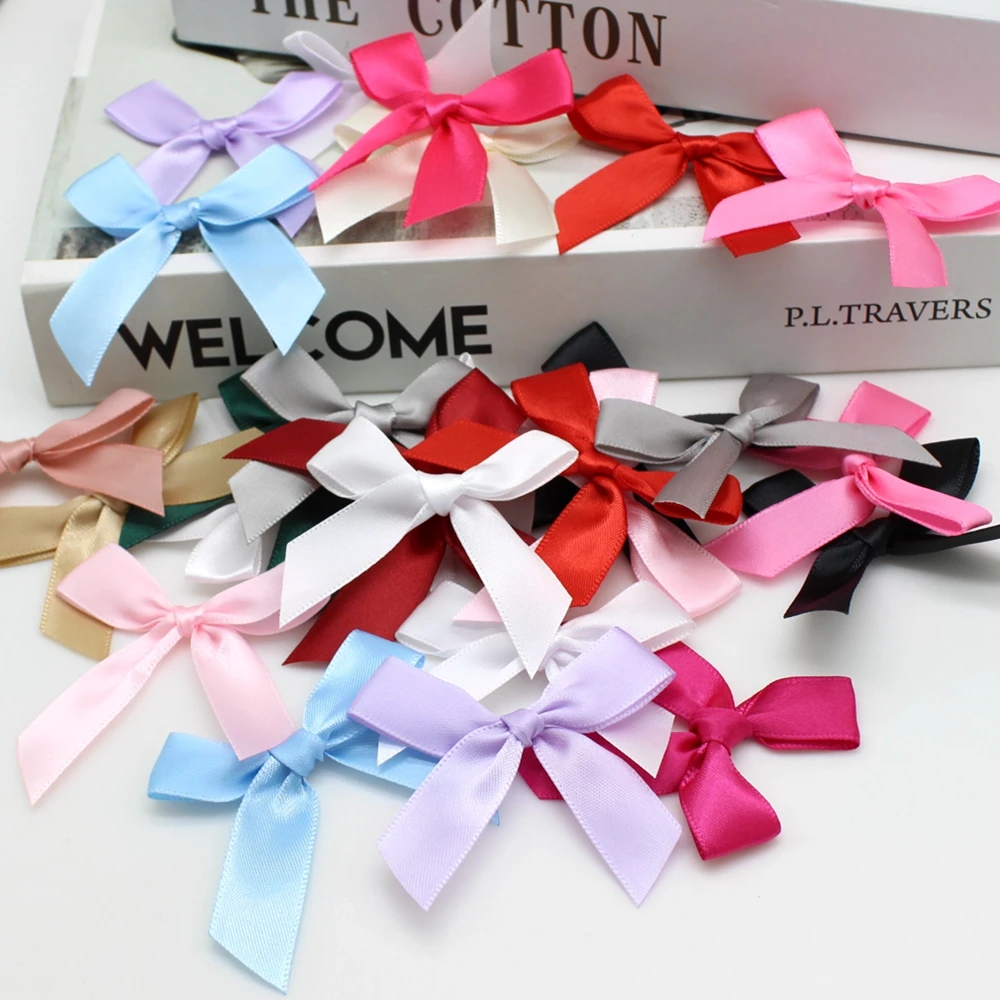 50PCS 5*5CM Ribbon Bows Solid color Polyester Satin Ribbon Bow Flower DIY Crafts Handmade Decoration Handwork Party Supplies