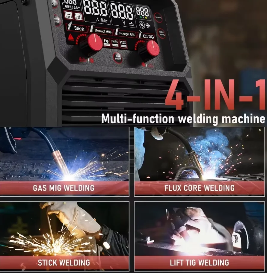 YEESTECH Inverter 165A 200A 4-in-1 Core TIG/Stick Welder 110/220V Dual Voltage Large LED Digital Display Welding Machine