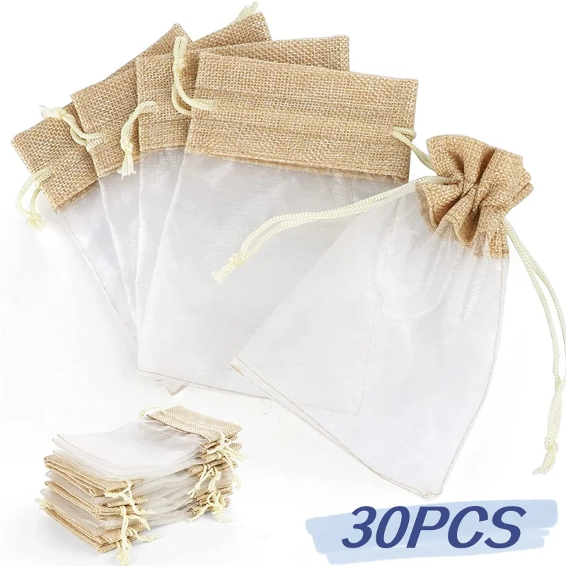 30PCS Organza Small Gift Candy Bag Wedding Festival Party Packaging Gift Bags Drawstring Pouch Wedding Favors for Guests 10x15cm