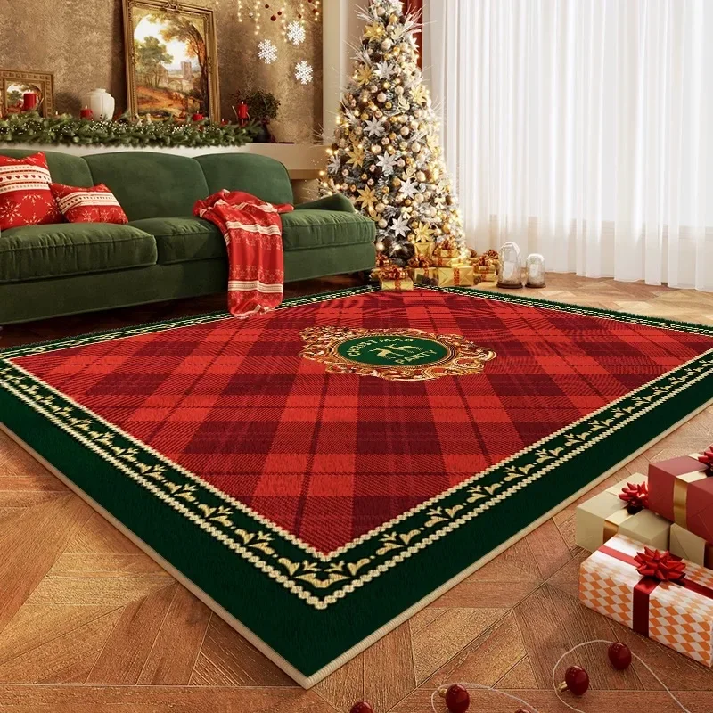 

VIKAMA Christmas Theme Plaid Style Flannel Carpet Living Room Bedroom Kitchen Floor Mat Xmax Large Soft Rugs Home Decoration