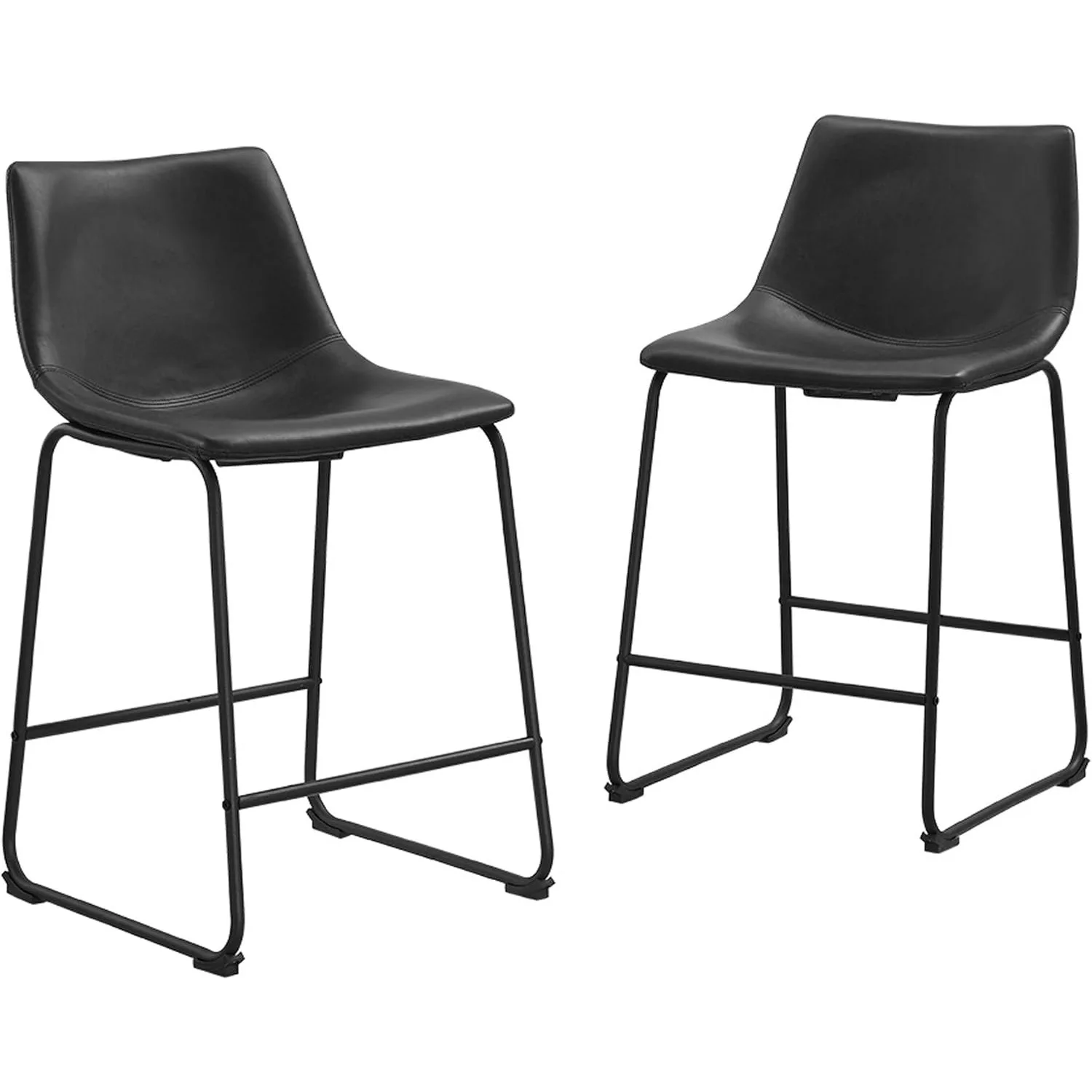 Douglas Urban Industrial Faux Leather Armless Counter Chairs, Set of 2, Black