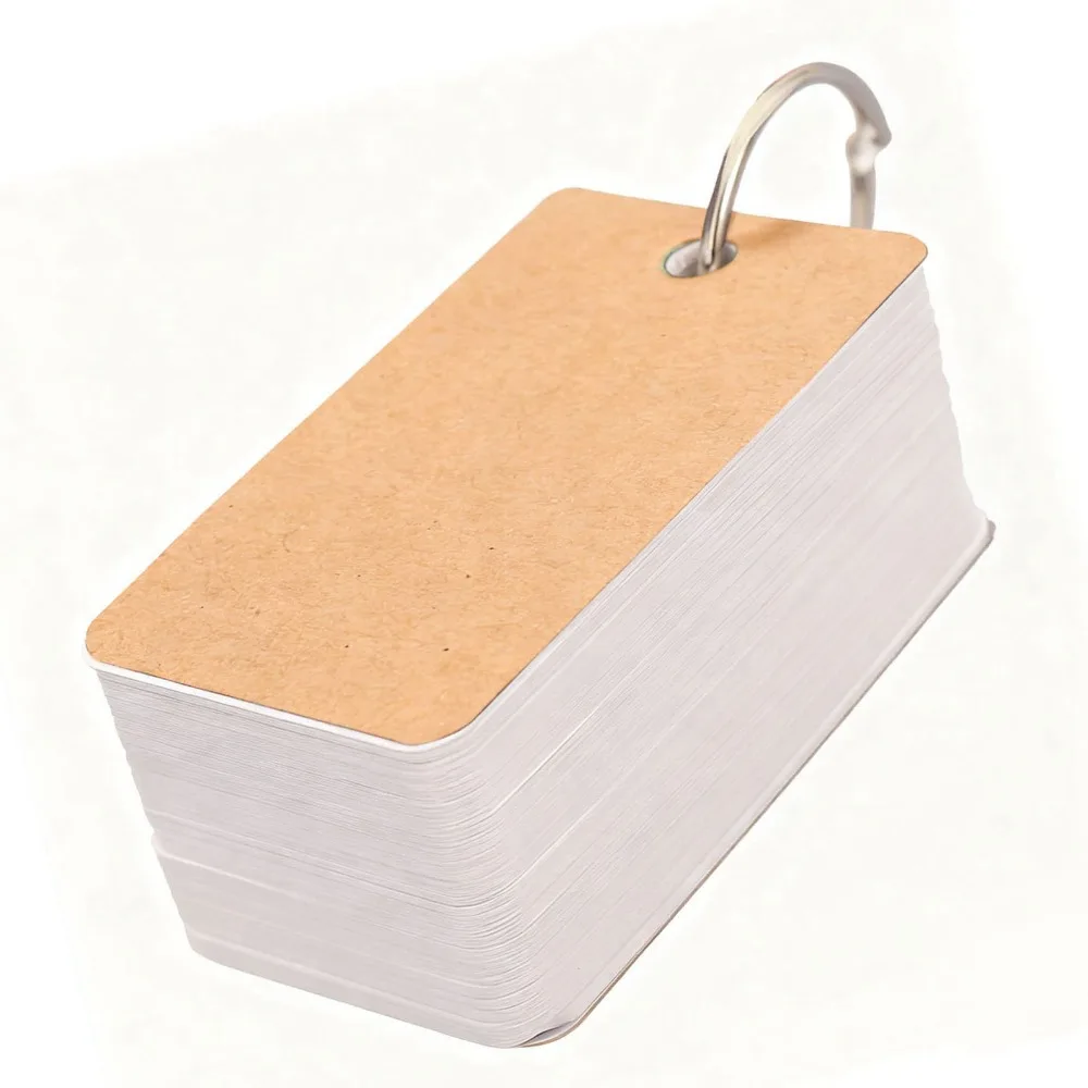 Paper Ring-bound Blank Word Flash Cards Brown, Black 7x4x2cm Rounded Corner DIY Graffiti Cards