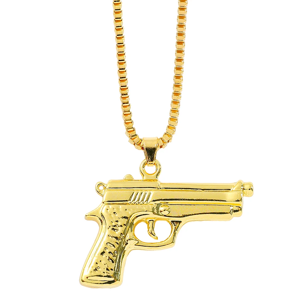 Vintage Stainless Steel Pistol Pendant Necklace Men's Fashion Personality Gun Jewelry Gift
