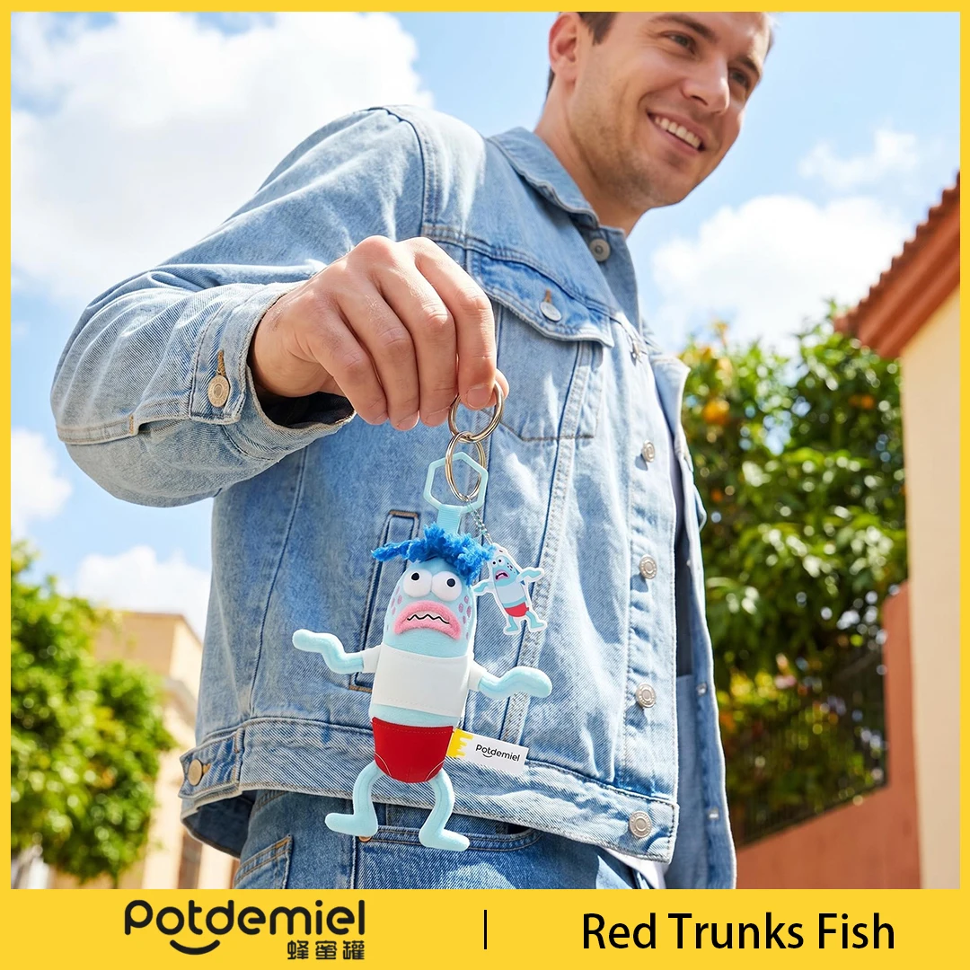 Potdemiel SpongeBob Red Trunks Fish Plush Bag Charm Pendant Retro Beach Theme Doll Backpack Pendant Kids Gift Collectible Figure view 6