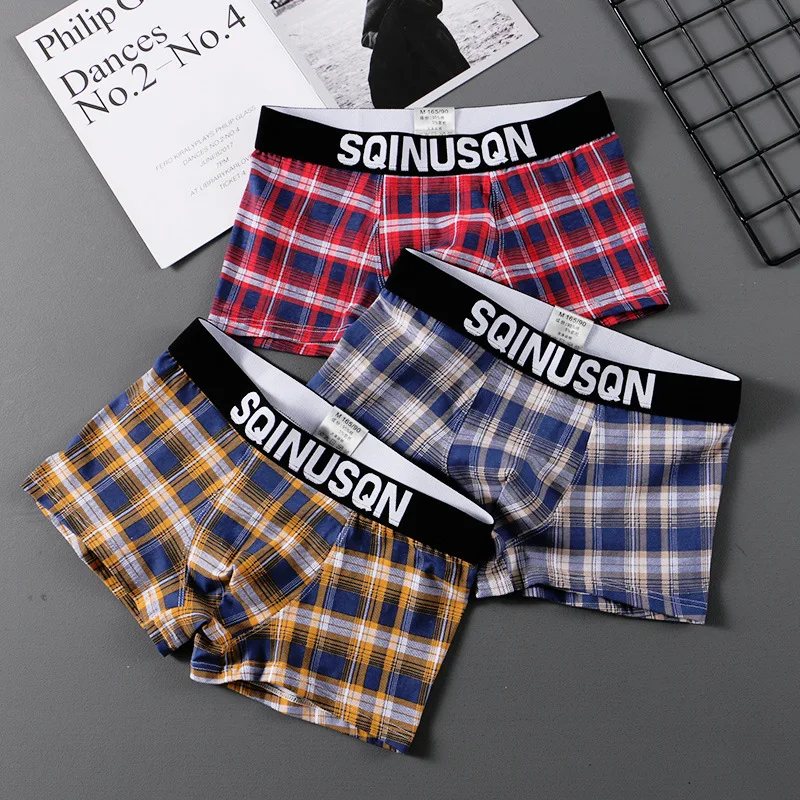 Man Underwear Boxers Men\'s Panties Cotton Plaid Underpants Comfortable Breathable Pants Sexy U Convex Pouch Boxer Shorts Homme