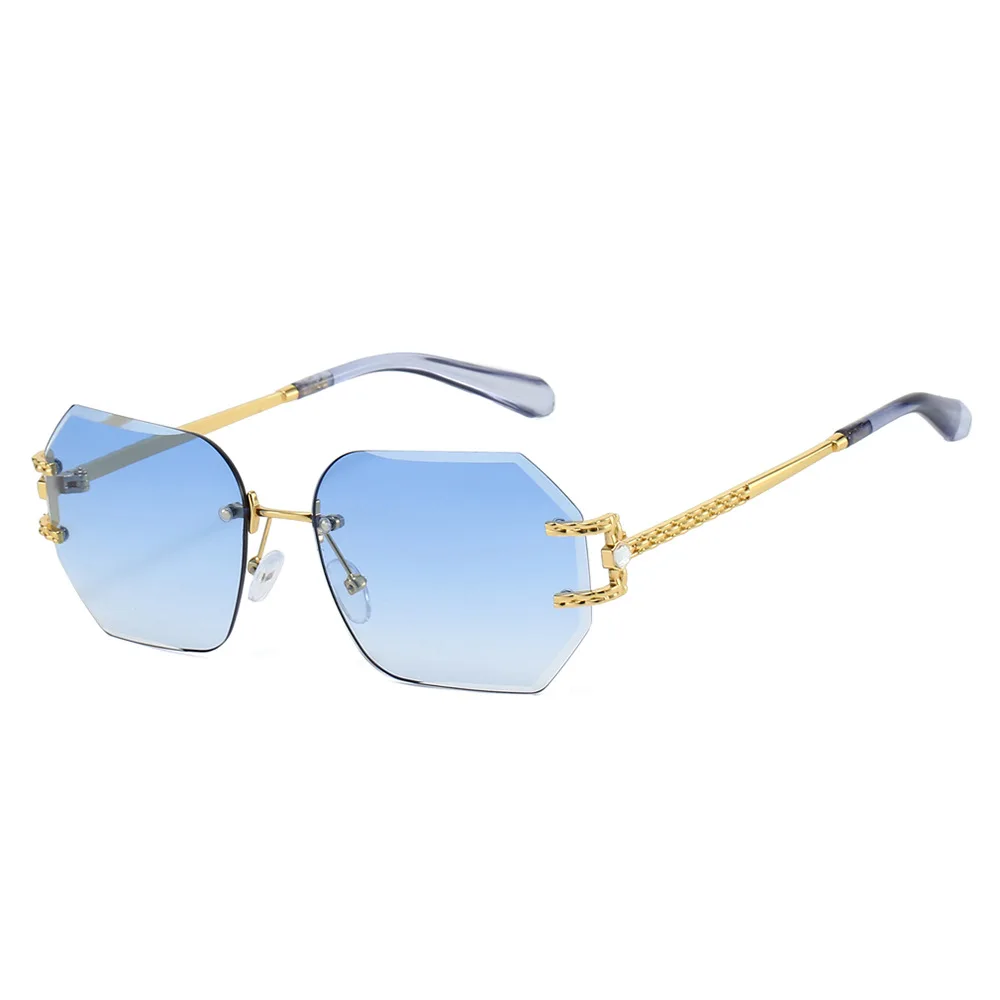 

New Retro Frameless Gradient Women Sunglasses Personality Hip Hop Style, Polygonal Design, Unisex, UV400 Protection, PC Frame,
