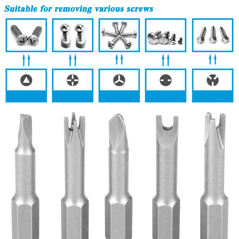 5Pcs Special-shaped Screwdriver Set 6.35mm 1/4 U-shaped Y Shape Triangle Inner Cross New Three Points Screwdriver Bit Tool