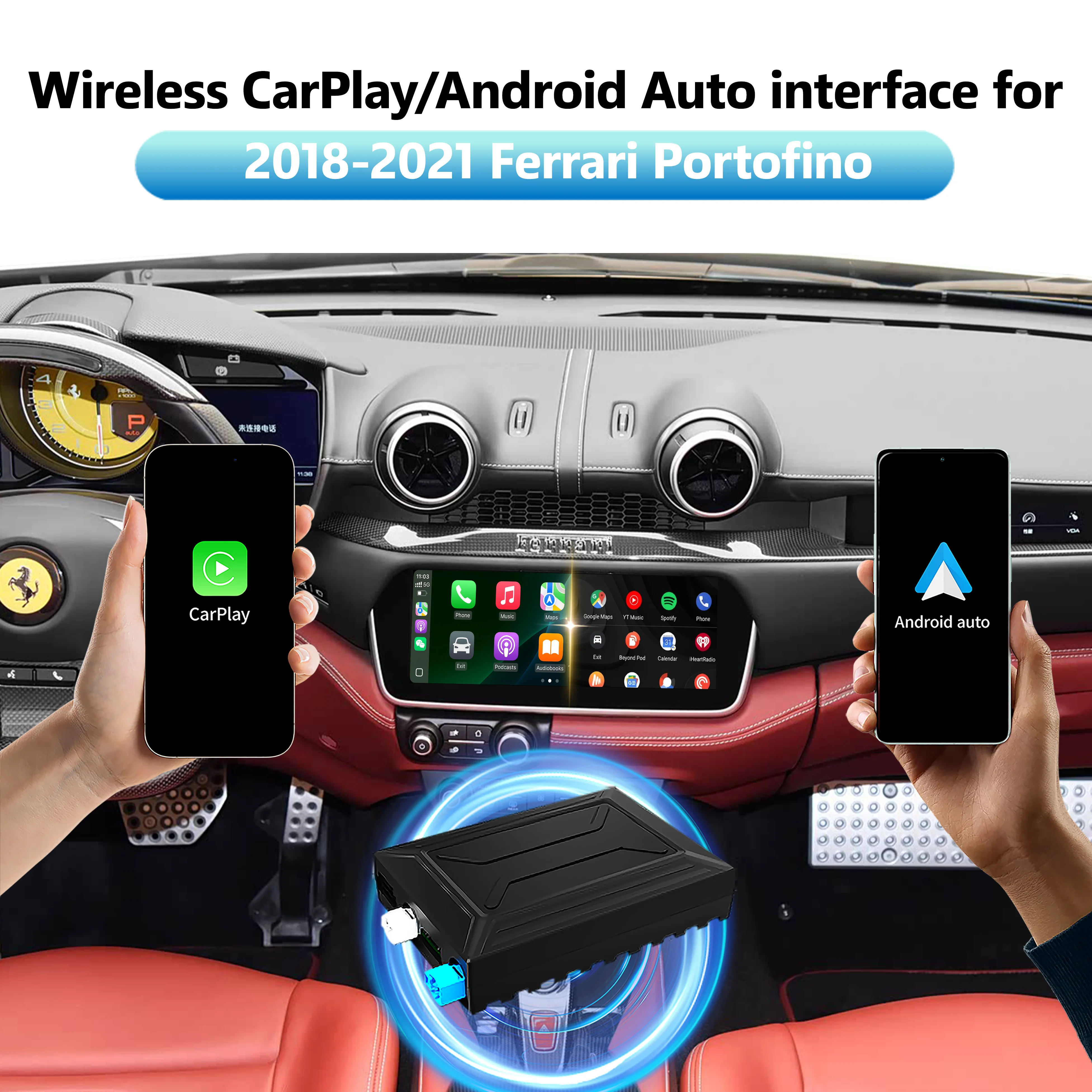 Wireless CarPlay Android Auto Interface for Ferrari Portofino 2018-2021 OEM Screen Plug and Play