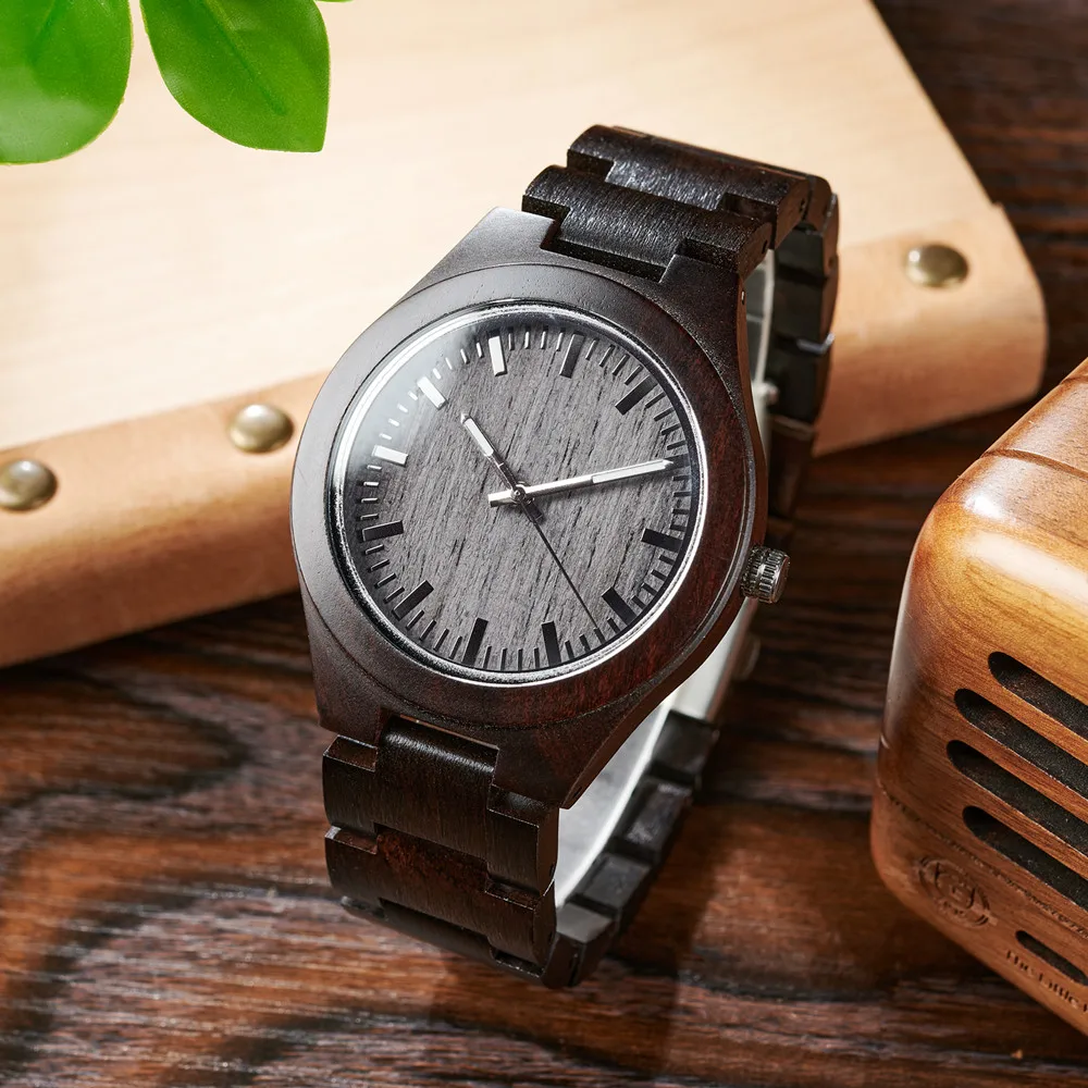 Men\'s Watches BOBO BIRD Wooden Watch for Men Casual Wristwatch Ebony Wood Clock Customized Dropshipping