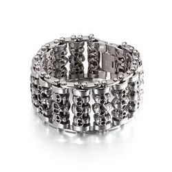 Big Stainless Steel Skull Charm Bracelets Men Metal Biker Viking Large Argent Bangle Jewelry