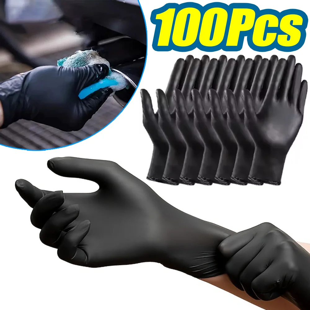 Gants en Nitrile jetables pais, 100/10 pices, noirs de haute qualit, pour nettoyage de voiture, dpoussirage, rparation, gants de travail, Accessoires automobiles