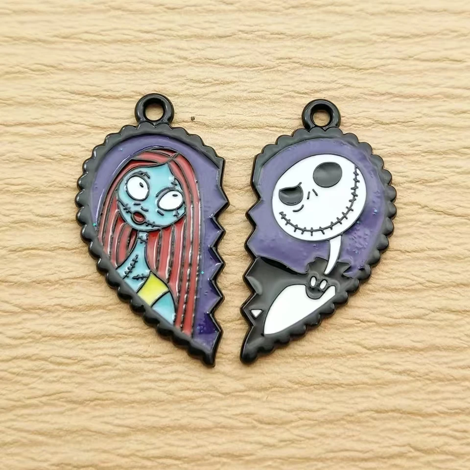 10pcs Nightmare Before Christmas Charm Jewjlry Accessories Enamel Necklace Earring Pendant DIY Making Alloy Metal Black Plated