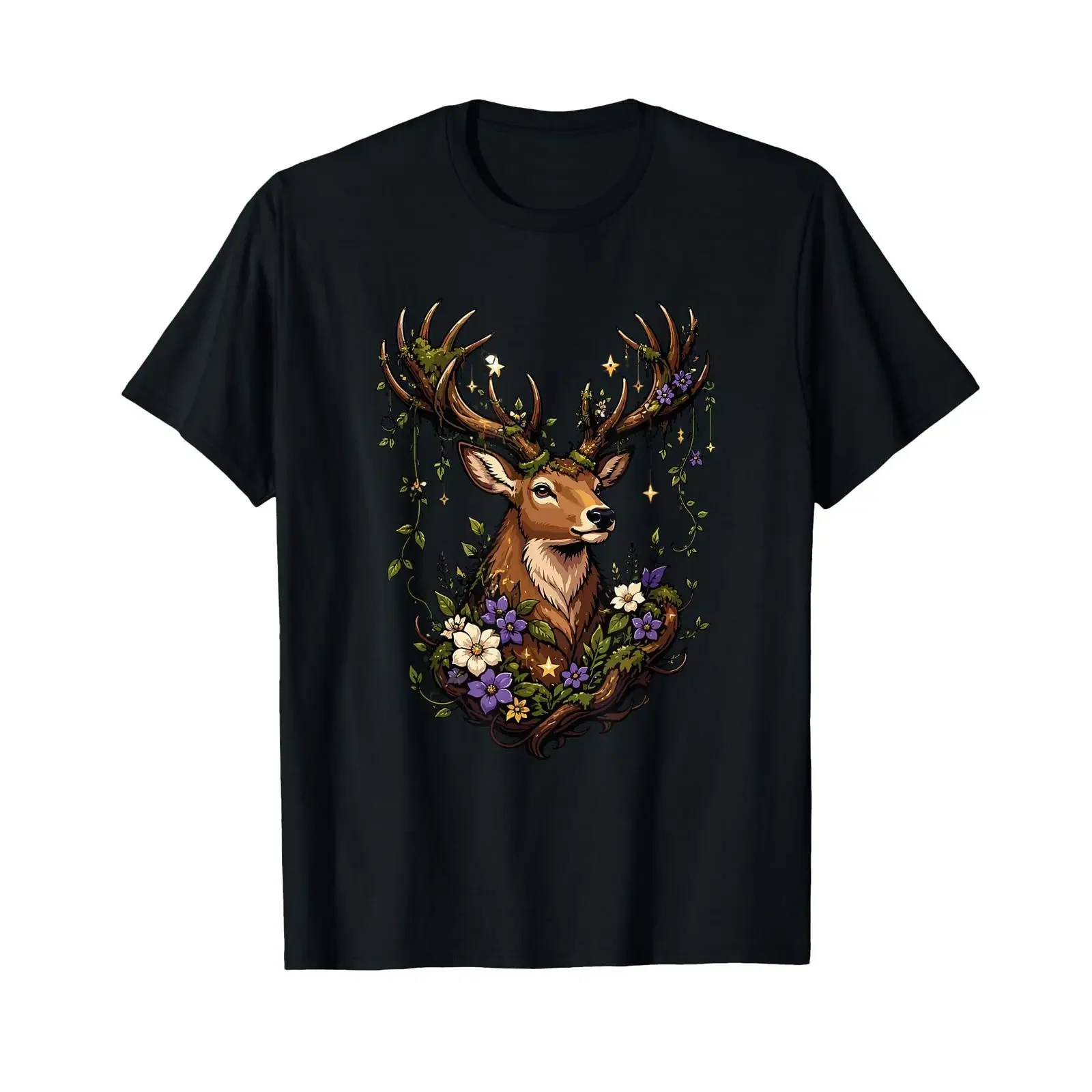Majestic stag with flowers forest magic T shirt vintage Washed Comfortable Top For Everyday Wear streetwear Stretched Stylish