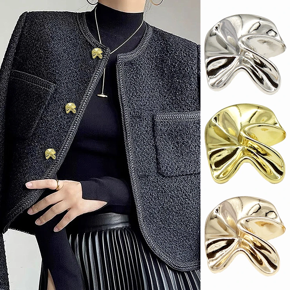10PCS Irregular Metal Buttons for Women's Coat, Alloy Sewing Buttons DIY Clothing Accessories